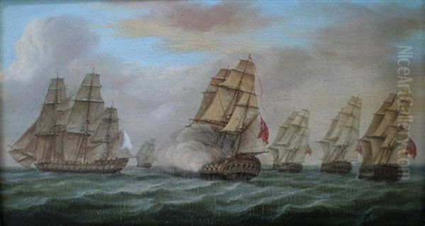 English And French Fleets In Line Of Battle Oil Painting by James Edward Buttersworth