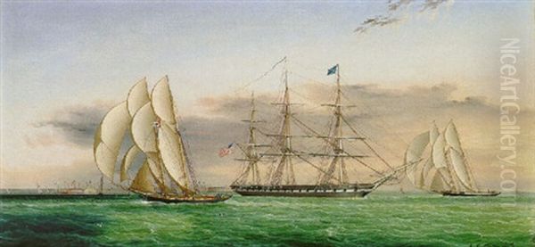 Ships Off Castle Garden Oil Painting by James Edward Buttersworth