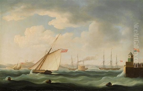 The Arrival Of George Iv In The Royal George Off Leith Harbor, Scotland Oil Painting by Thomas Buttersworth