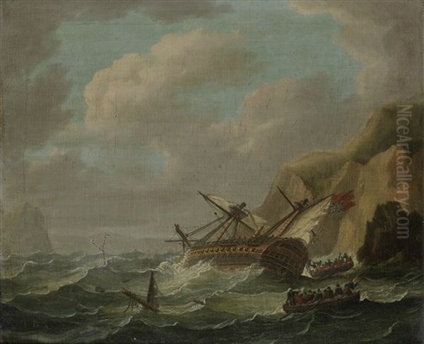 Ships In Distress (pair) Oil Painting by Thomas Buttersworth