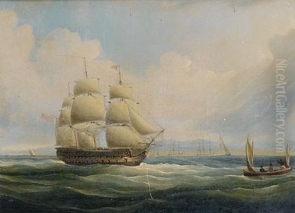 H.m.s. Blake, 74-guns, Leaving Port Royal, Jamaica Oil Painting by Thomas Buttersworth