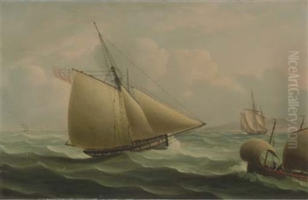 A Cutter In The English Channel Oil Painting by Thomas Buttersworth