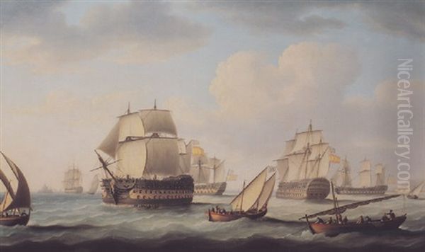 Captured Spanish Prizes After The Battle Of Cape St. Vincent Oil Painting by Thomas Buttersworth