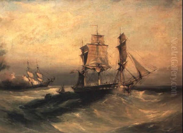 Tall Ship At Sea Oil Painting by Thomas Buttersworth