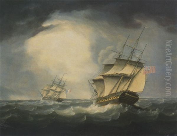 The Capture Of The French Corvette Bacchante By H. M.       Frigate Endymion, 25th June 1803, In The Bay Of Biscay Oil Painting by Thomas Buttersworth