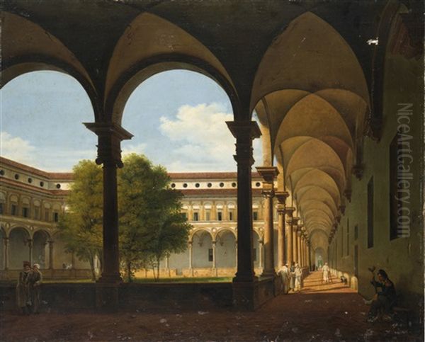 Un Claustro Dell'ospedale Militare Di Sant'ambrogio Oil Painting by Lorenzo Butti