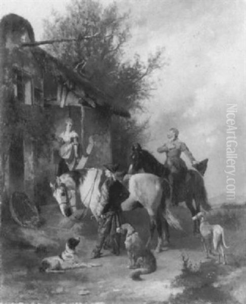 Galante Szene Vor Dem Wirtshaus Oil Painting by Helene Buettner