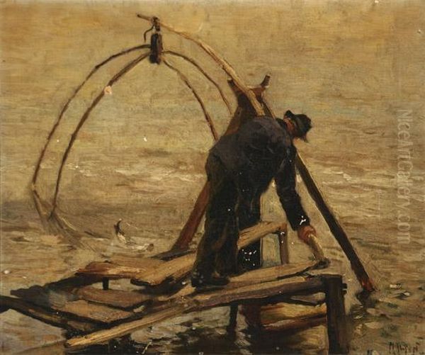 Dip Netfishing Oil Painting by Mathias (Joseph) Alten