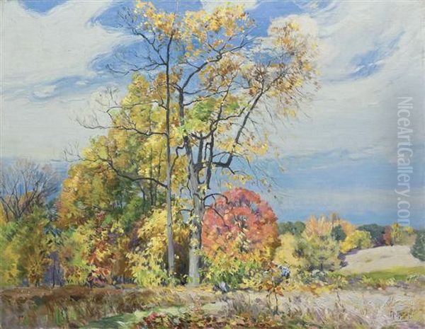 Autumn With Wind Blown Clouds Oil Painting by Mathias (Joseph) Alten