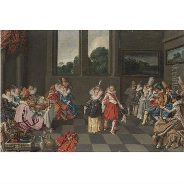 A Banqueting Scene With An Elegant Couple Dancing Oil Painting by Willem Pietersz Buytewech