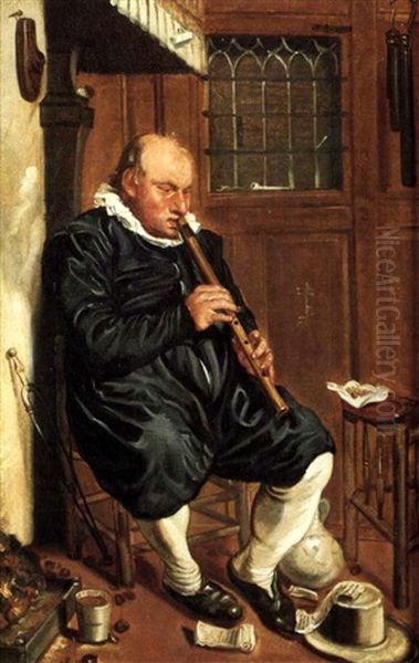 Man Playing A Flute Beside The Fire Oil Painting by Willem Pietersz Buytewech