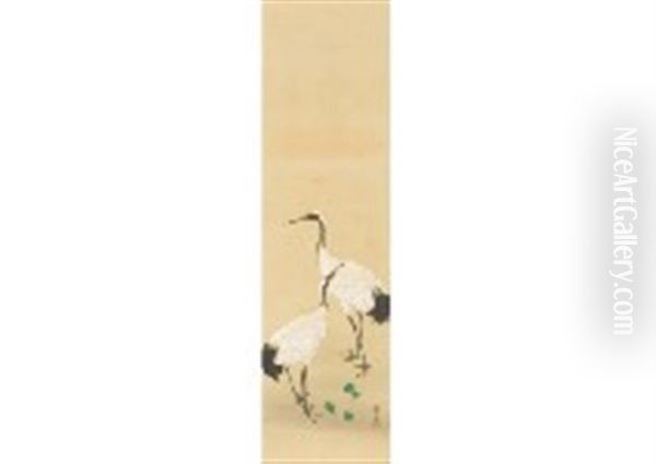 Twin Crane Oil Painting by Kimura Buzan