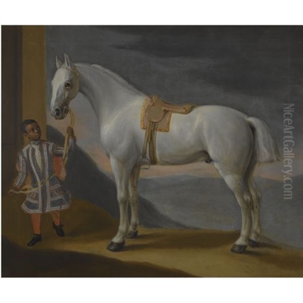 Carpenter, Lord Craven's Hunter, Held By A Negro Page Oil Painting by Robert Byng or Bing