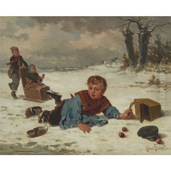 Mishap In The Snow Oil Painting by Louis Simon Cabaillot Lassalle
