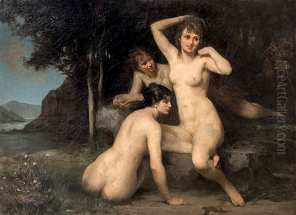 Trois Femmes Au Bain, Circa 1870 Oil Painting by Alexandre Cabanel