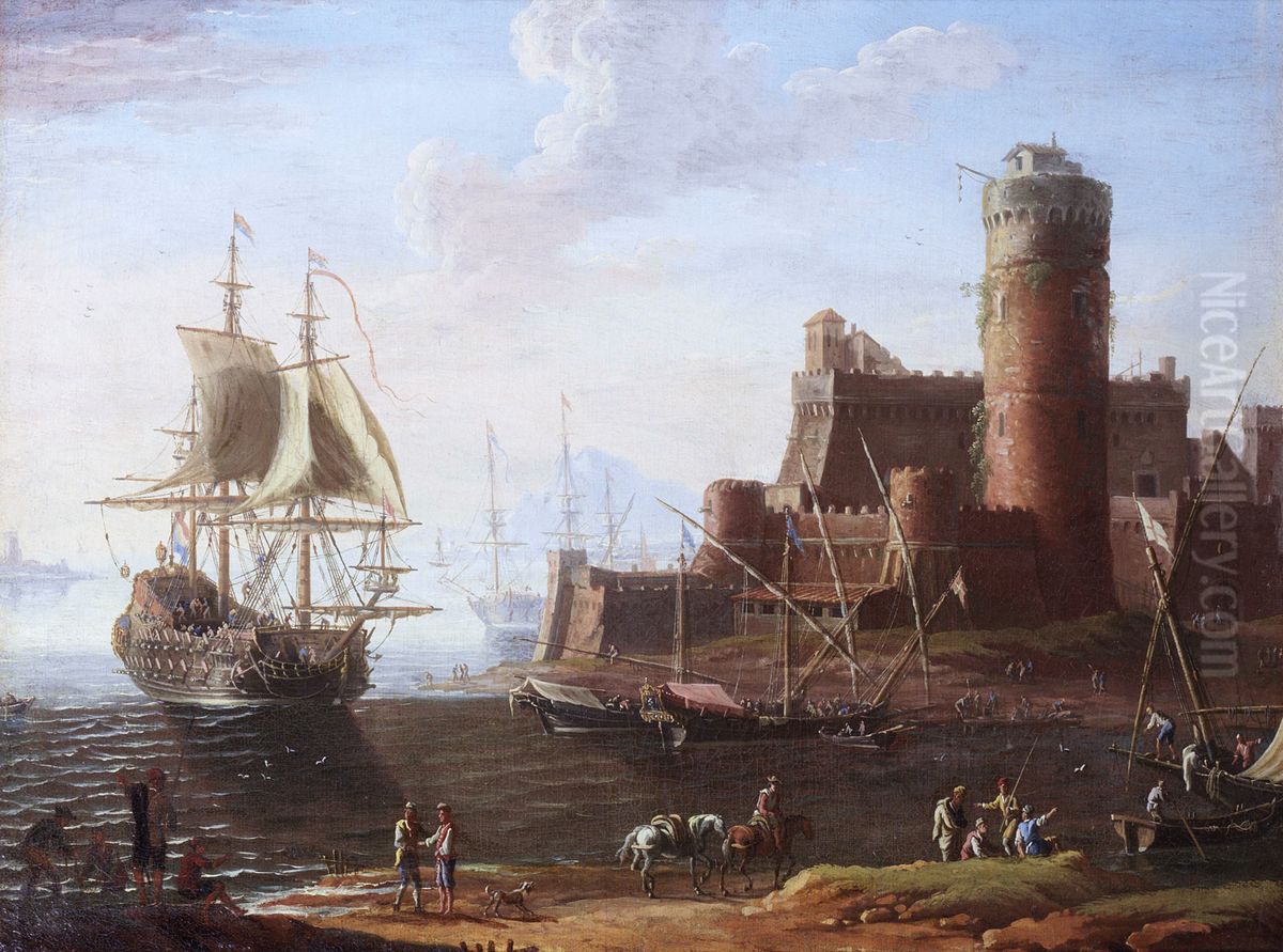 Marine Landscape Oil Painting by Adriaen Van Der Cabel