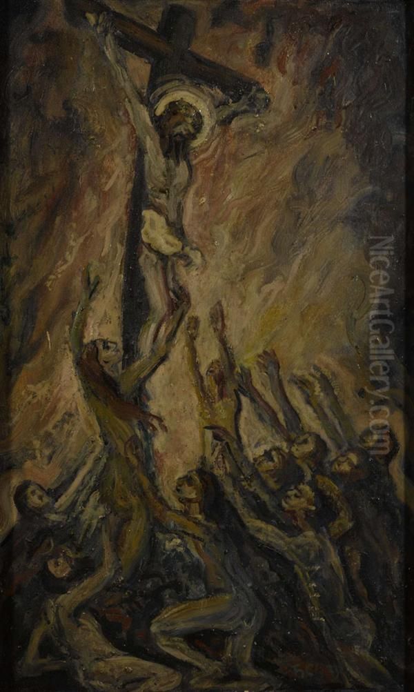 Kreuzigungsszene. Oil Painting by Heinrich Altherr