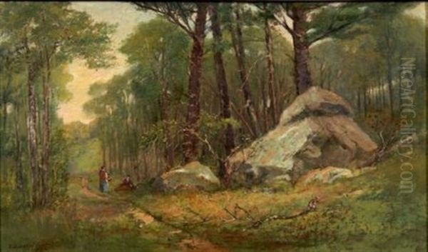 A New England Wood Path Oil Painting by Edward Clarke Cabot
