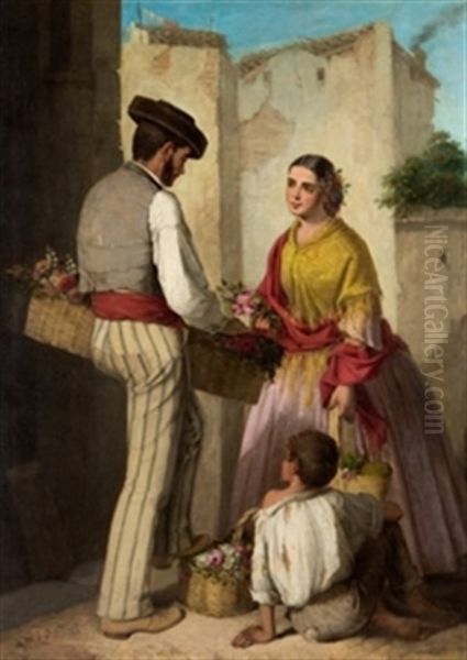 Vendedor De Flores Oil Painting by Manuel Cabral Aguado Bejarano