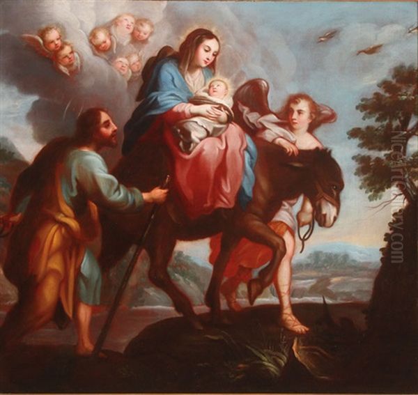 La Huida A Egipto Oil Painting by Miguel Cabrera