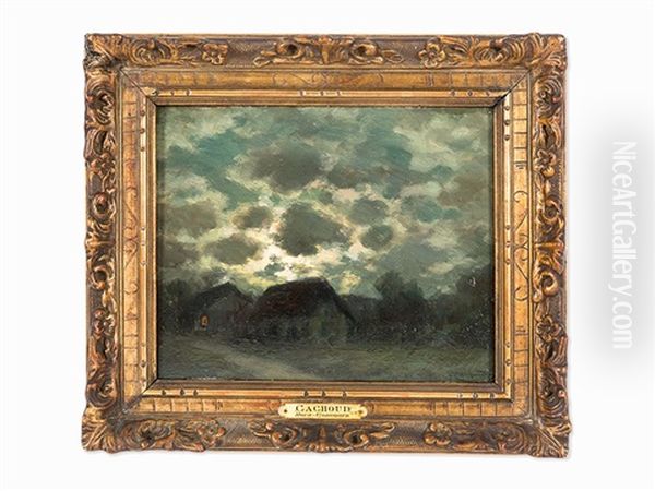 Cottages In The Moonlight Oil Painting by Francois Charles Cachoud