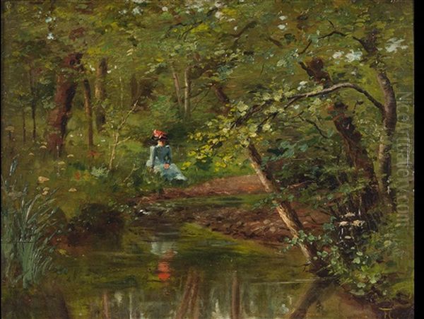 Waldlichtung Mit Tumpel Und Ruhender Frau Oil Painting by Francois Charles Cachoud