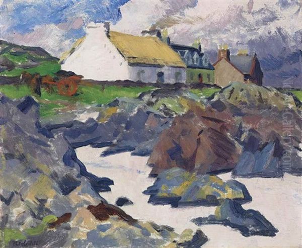 Cottage On The Shore, Iona Oil Painting by Francis Campbell Boileau Cadell
