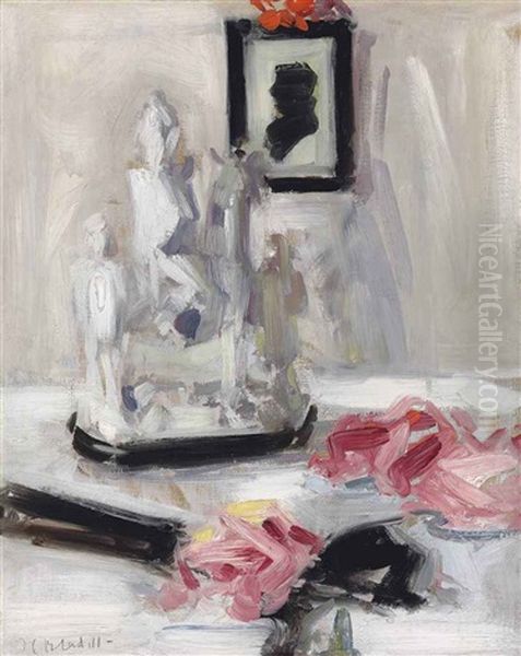 Still Life With A Staffordshire Group And A Black Fan Oil Painting by Francis Campbell Boileau Cadell