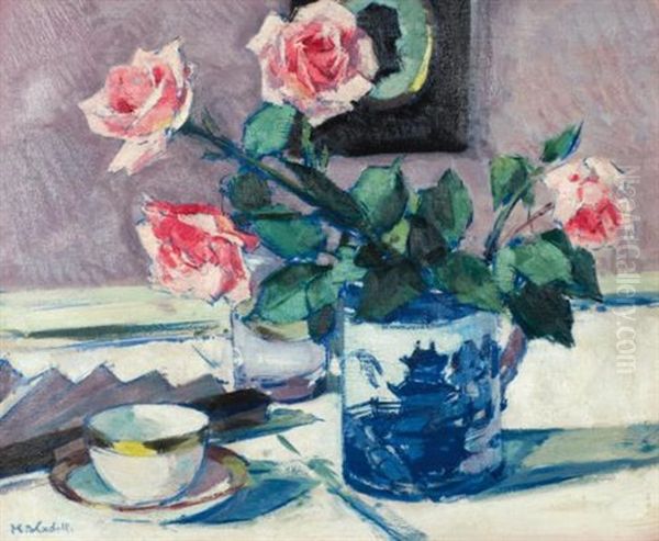Pink Roses Oil Painting by Francis Campbell Boileau Cadell