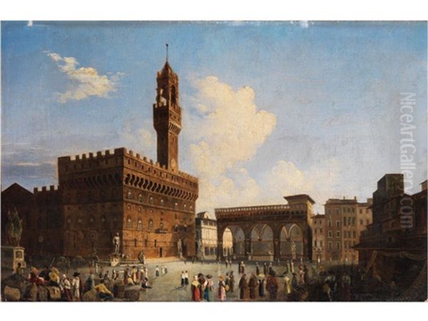 Die Piazza Della Signorina In Florenz Oil Painting by Ippolito Caffi