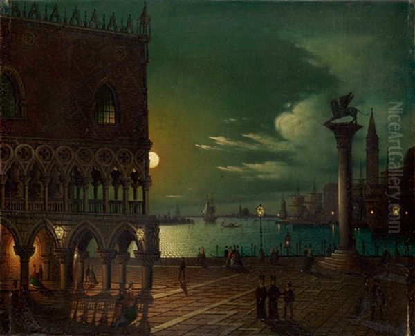 Markusplatz In Venedig Im Mondlicht Oil Painting by Ippolito Caffi