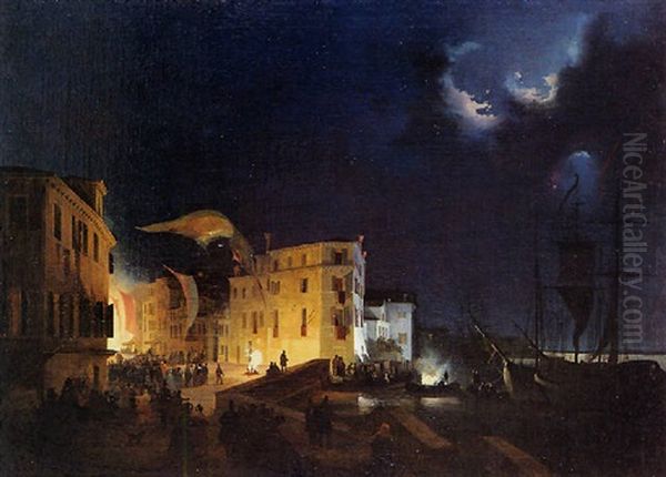 Festa Notturna A San Pietro Di Castello Oil Painting by Ippolito Caffi