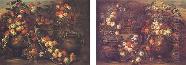 Nature Morte Con Fiori E Vasellame Oil Painting by Margherita Caffi