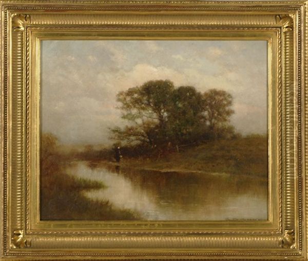 Figure By A Stream Oil Painting by Charles Drew Cahoon