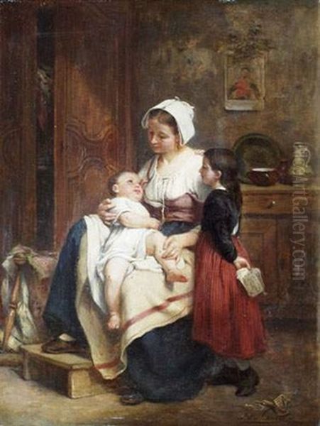 Femme Avec Deux Enfants Oil Painting by Leon Emile Caille