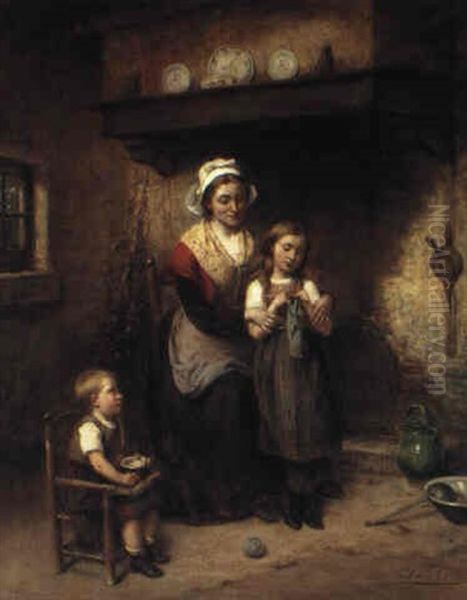 The Knitting Lesson Oil Painting by Leon Emile Caille
