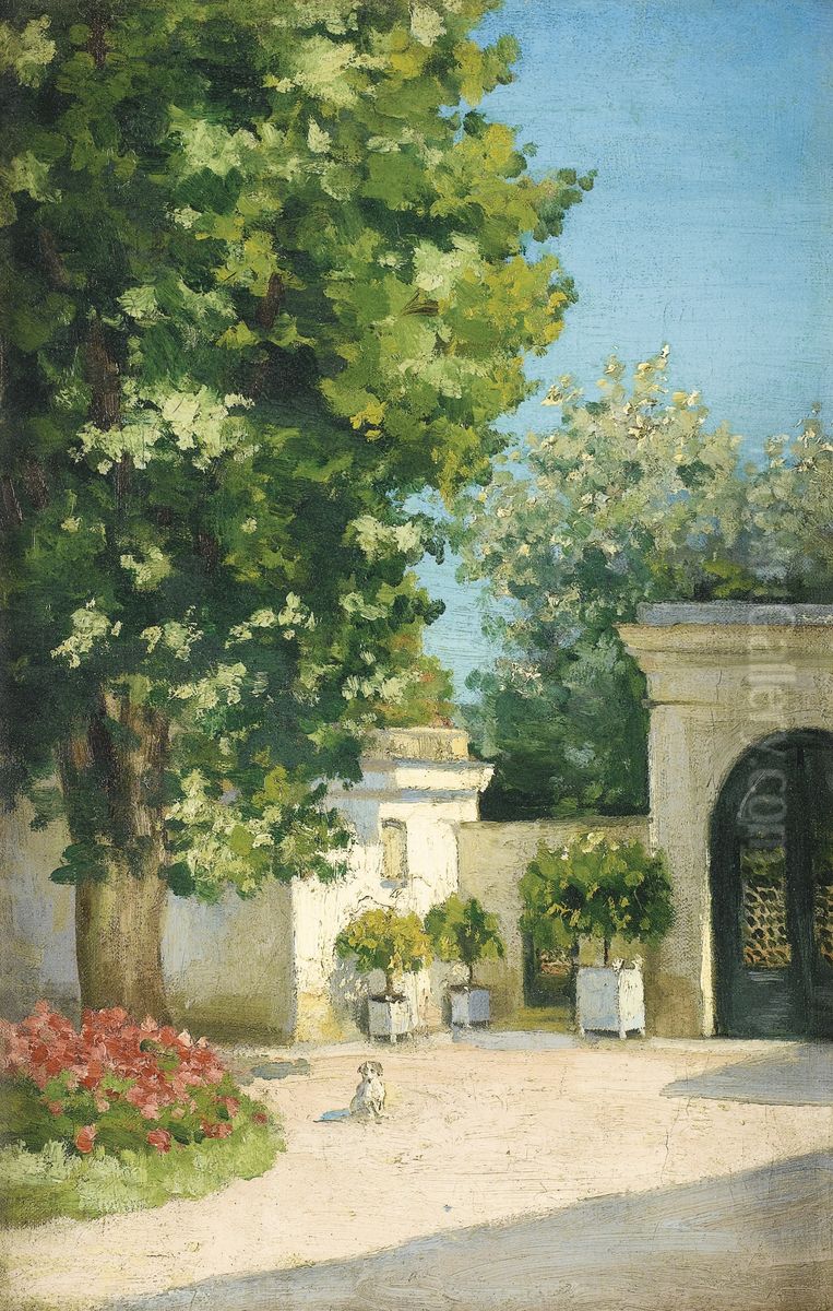 Yerres. De L'exedre, Le Porche De La Demeure Familiale Oil Painting by Gustave Caillebotte