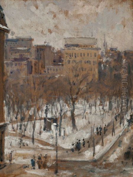 Square A Paris, Temps De Neige Oil Painting by Gustave Caillebotte