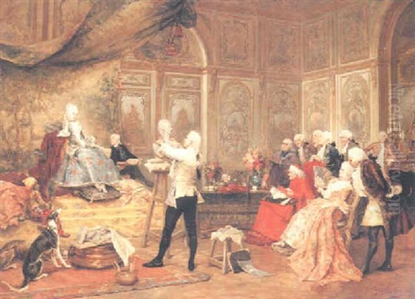 The Sculptor Payot Sculpting A Bust Of The Contesse Du Bary Oil Painting by Georges Jules Auguste Cain