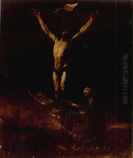 Saint Francis At The Foot Of The Cross Oil Painting by Francesco del Cairo