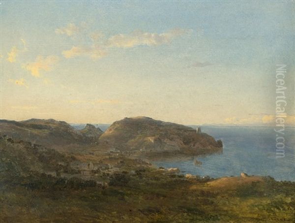 Ischia: Blick Uber Lacco Ameno Auf Den Monte Vico Mit Dem Torre Aragonese Oil Painting by Alexandre Calame