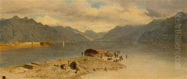 Le Village De La Tour Sur Le Lac De Geneve Oil Painting by Alexandre Calame