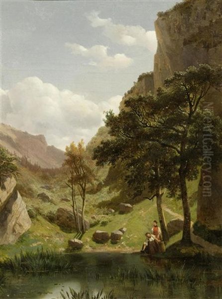 Tal In Den Bergen Oil Painting by Alexandre Calame