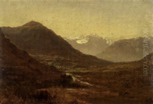 Vue Sur Le Mont Blanc, Prise A St.joire, Hte Savoie Oil Painting by Alexandre Calame