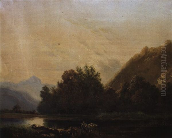 Grenouilles Demandant Un Roi Oil Painting by Alexandre Calame