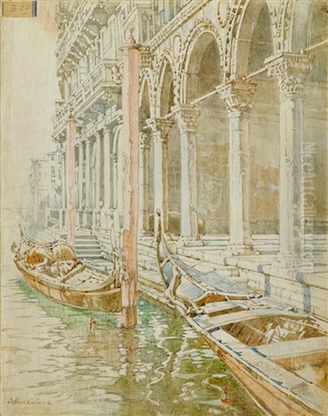 Zwei Gondeln In Venedig Oil Painting by Arthur Calame