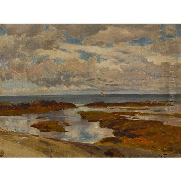 Kustenlandschaft Mit Segelschiff Oil Painting by Arthur Calame