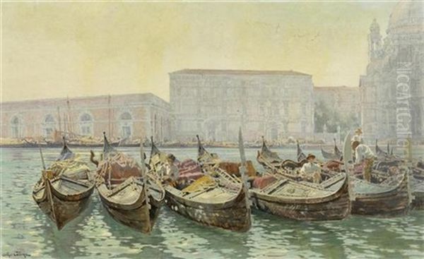 Venezianische Gondeln Vor Santa Maria Della Salute, Venedig Oil Painting by Arthur Calame