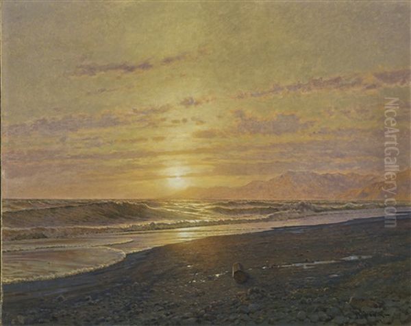 Soleil Couchant Sur La Mer (bordighera) Oil Painting by Arthur Calame