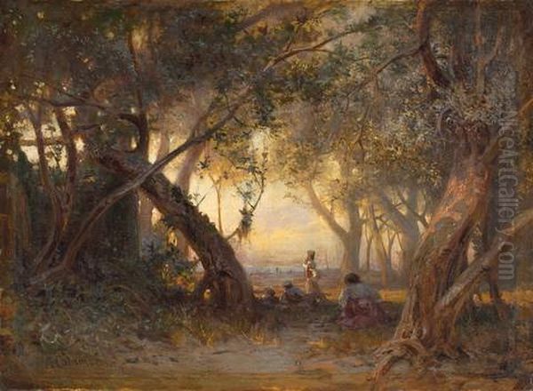 Sous Les Oliviers, Le Soir A San Remo Oil Painting by Arthur Calame